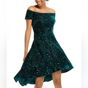 MORGAN & CO Green Velvet Sequined Off-the-Shoulder Fairy Dress 3